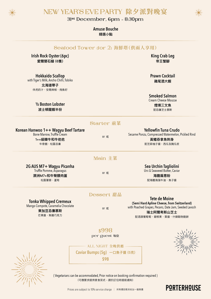 Porterhouse 2026 New Year's Eve Dinner [Deposit]