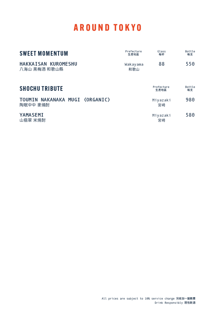 Tokio Joe Beverage Menu