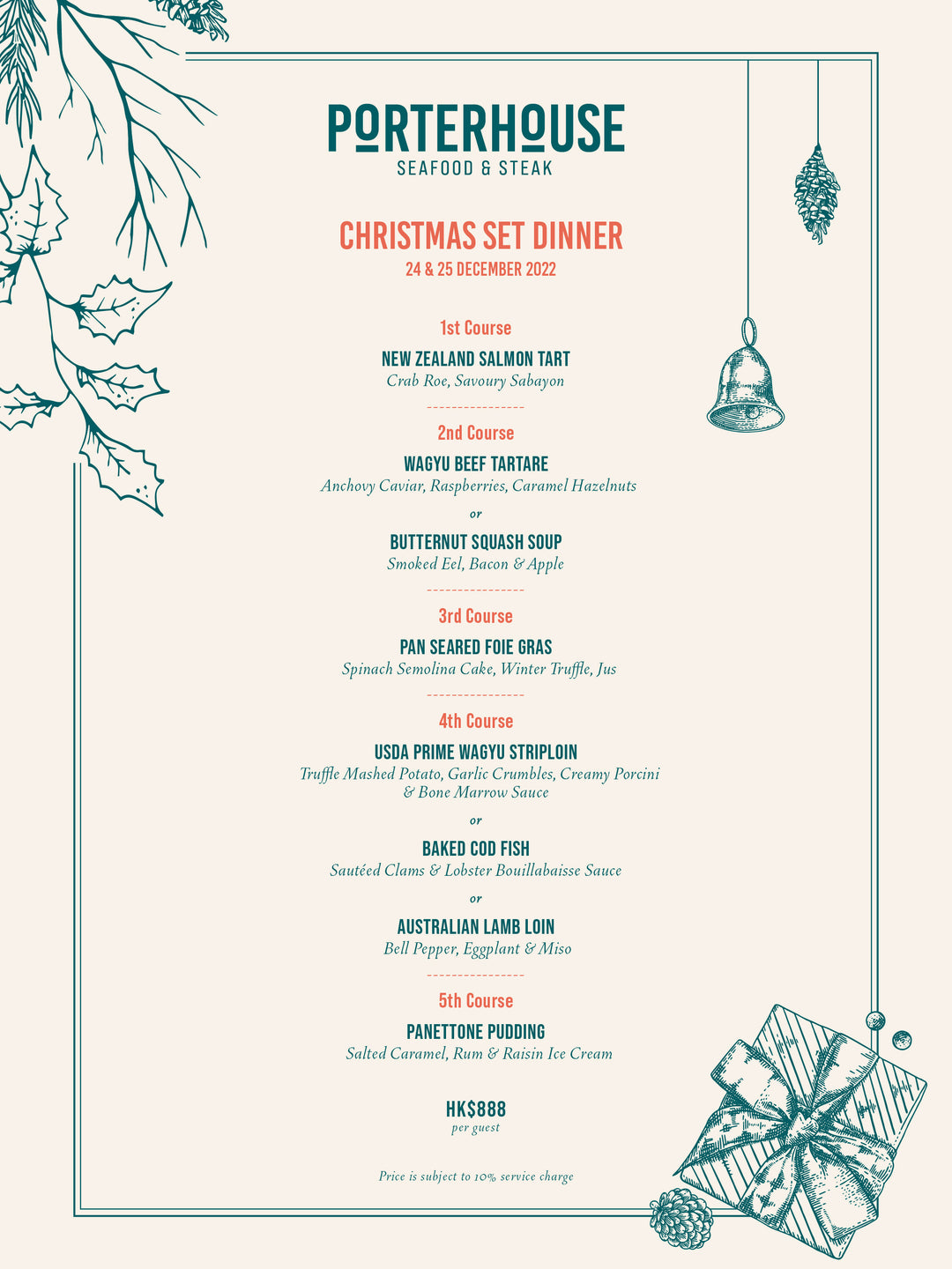 Porterhouse Christmas 5-Course Set Dinner